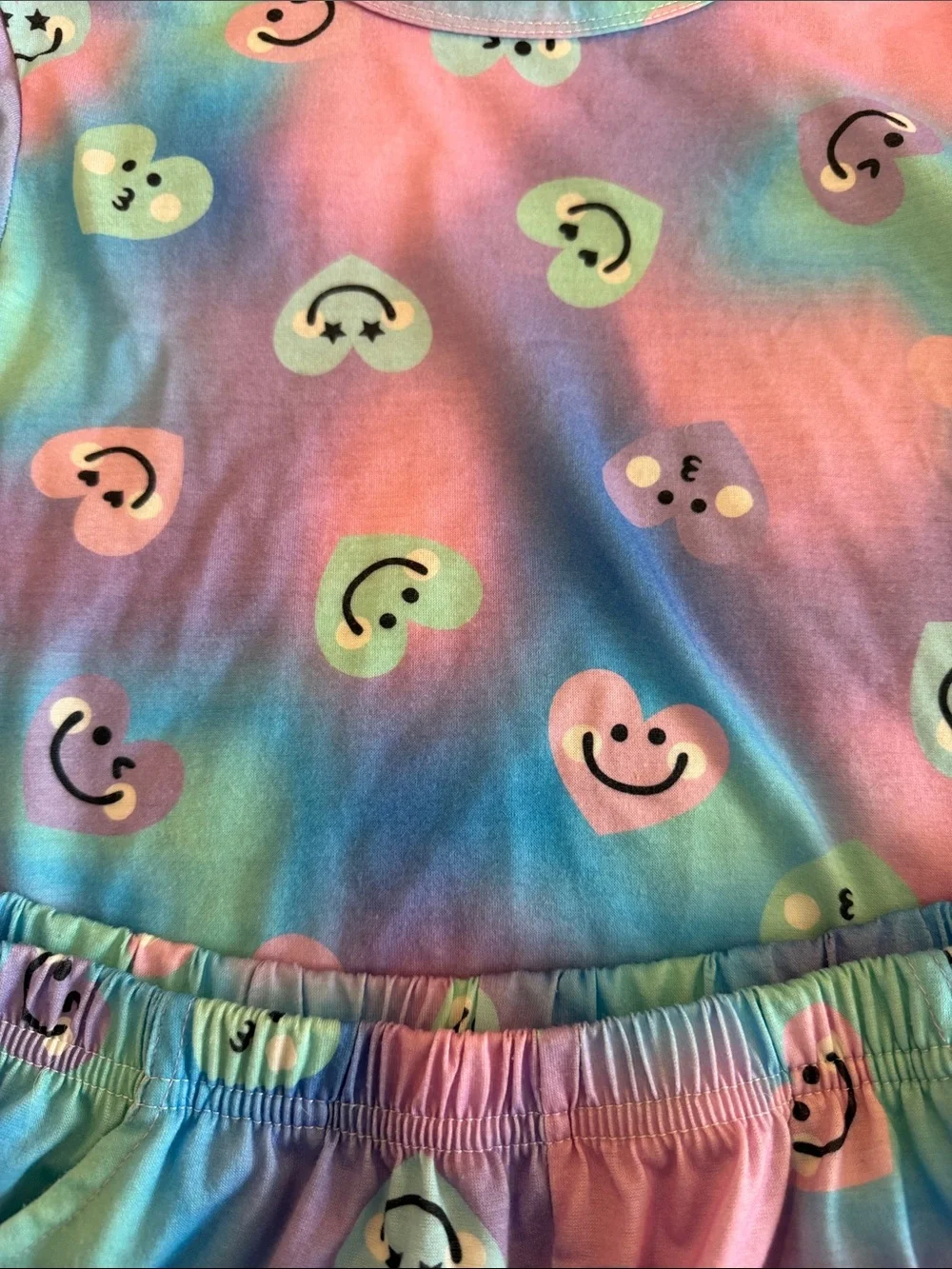 Girls Rainbow Tie-Dye Heart Smile Two-Piece Pajama Set